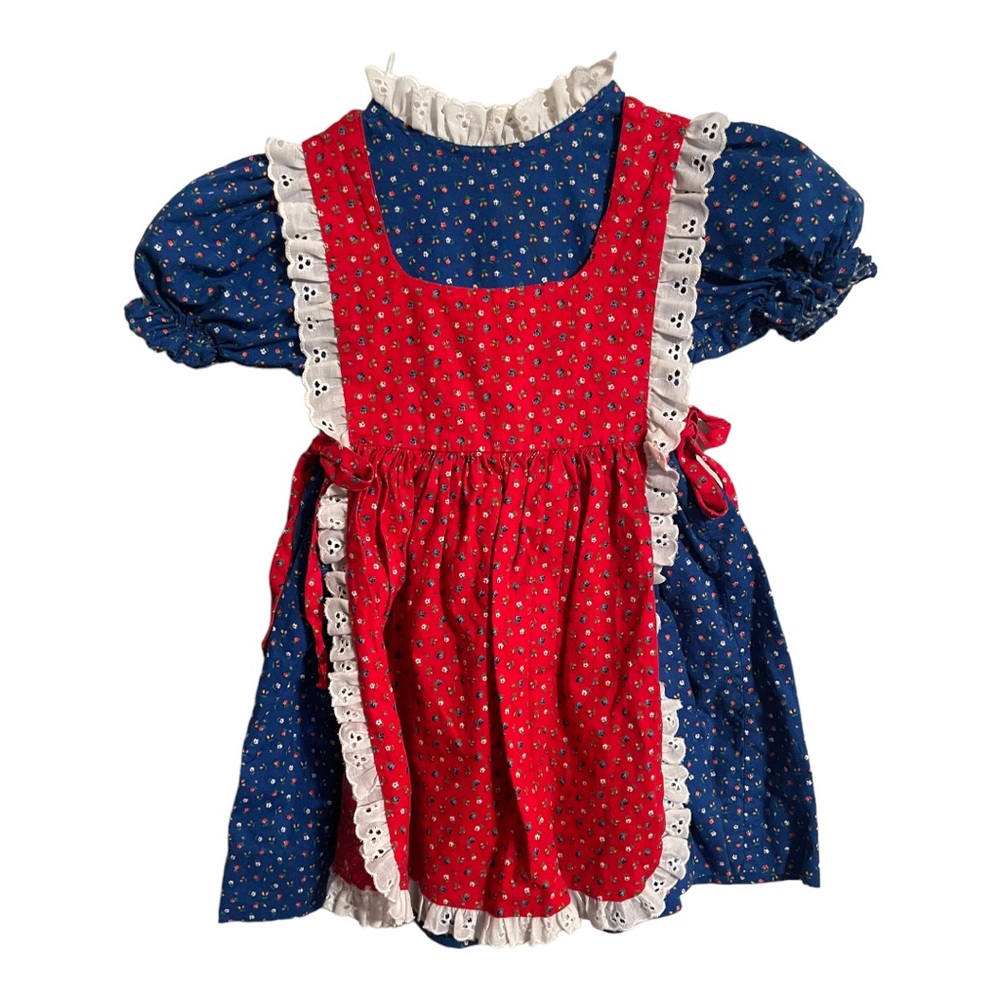 Girl apron dress size one vintage youngland prairie core cottage core lace